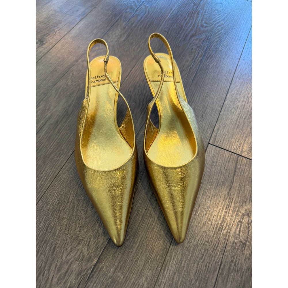 Jeffrey Campbell Gold Metallic Pointed Toe Slingback Kitten Heels Mens 6.5